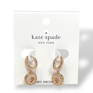 Kate Spade Spot the Spade CZ Drop Huggie Earrings Gold Clear Rose | NWT